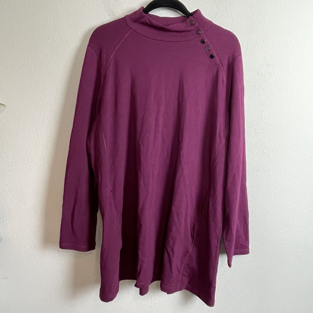 Susan Graver Weekend Mock Neck Button Placket Maroon Size 1Xโ Knit Tunic Top
